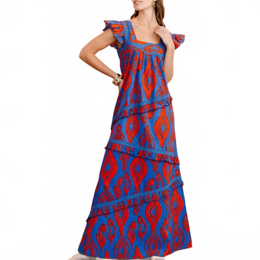 NEW SUNSHINE TIENDA zicatela ikat olla dress in red/blue